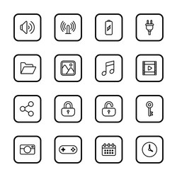 black line web icon set rounded rectangle frame vector