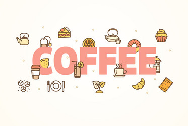 coffee banner with color thin line icon vector