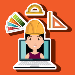 Woman architecture laptop rules vector