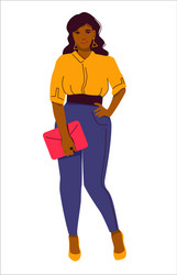 a young confident slightly plump woman in blue vector