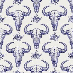 Buffalo Skull Seamless Pattern Vector Image