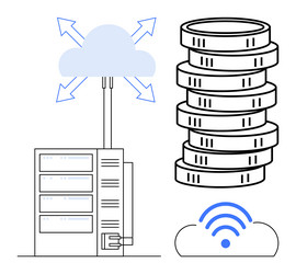 cloud computing system with data storage tower vector image