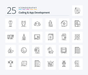 coding and app development 25 line icon pack vector image