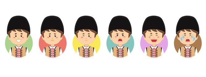 romanians avatar with various expression vector