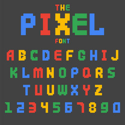 Pixel retro font video computer game design 8 bit vector