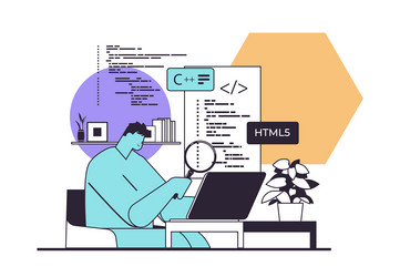 web developer creating program code on laptop vector image