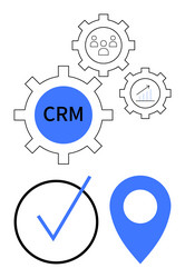 crm system concept with gears analytics graph vector image