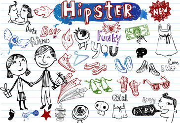 Hipsters doodle set vector