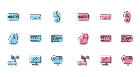 set line router and wi-fi signal computer monitor vector image