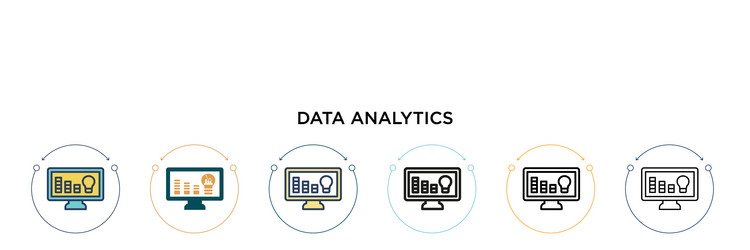 Data analytics icon in filled thin line outline vector