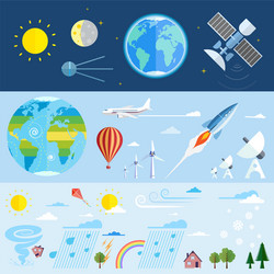 Flat icons of space and meteorological elements vector