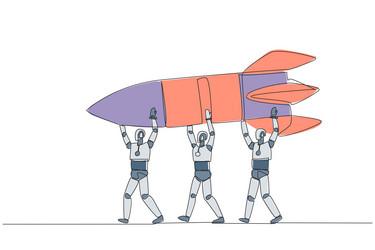 single continuous line drawing a group of robots vector image