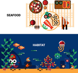 horizontal seafood banners set vector