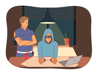 cybersecurity on guard hacker and policeman vector image