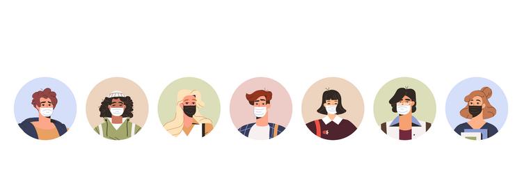 Flat avatar people in medical masks vector