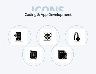 Coding and app development glyph icon pack 5 vector