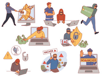 cyber hackers scenes hacking system vector image
