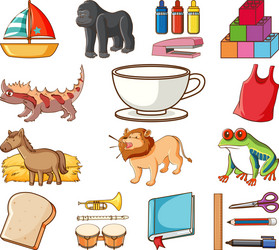 large set different animals and other objects vector