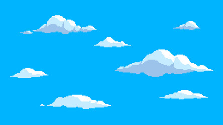 pixel cloud set flying clouds on blue sky 8-bit vector