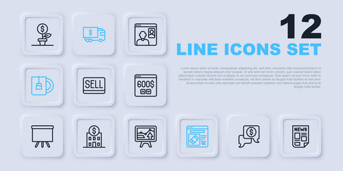 Set line business negotiations news sell button vector