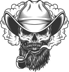 Smoking Skull in Cowboy Hat Vector Image