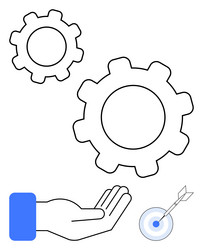 gears and dart target above a hand symbolizing vector image
