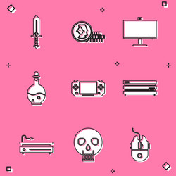 set sword for game coin computer monitor bottle vector image