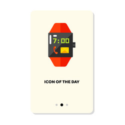 red smartwatch with time and call button flat icon vector image