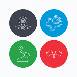 Race flags timer and destination pointer icons vector
