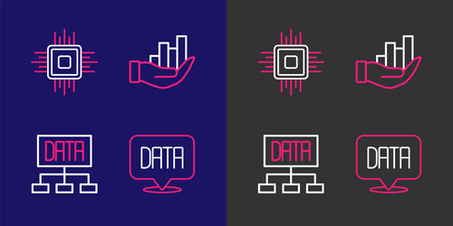 set line data analysis pie chart infographic vector image