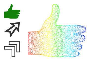 Spectral gradient network mesh thumb up icon vector