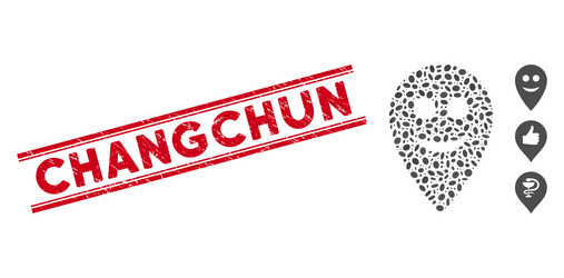 Scratched changchun line seal with collage happy vector