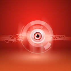 red background with eye and circuit vector image