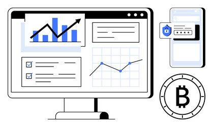 analyzing cryptocurrency trends on computer screen vector image