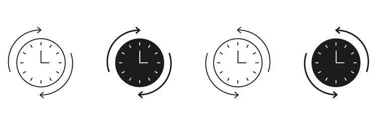 clock with arrows line and solid icon set time vector image