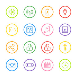 colorful line web icon set with circle frame vector