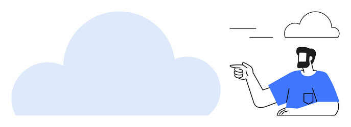 man pointing at cloud with concept of ideas vector image