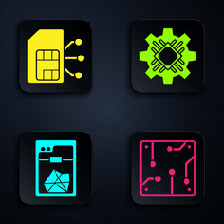 set processor sim card 3d printer vector image