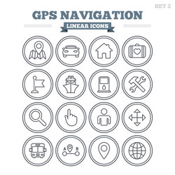 Gps navigation linear icons set thin outline vector