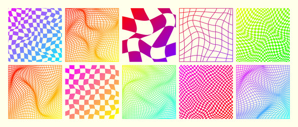 groovy checkered pattern neon distorted tiled vector image