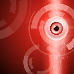 red background with eye and binary code vector image