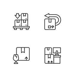 set line warehouse with boxes package fragile vector image