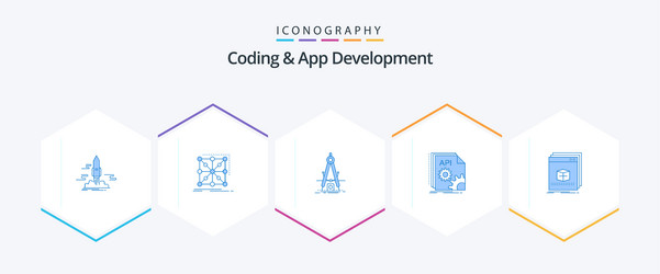 Coding and app development 25 blue icon pack vector
