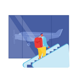 passenger male character with backpack going up vector