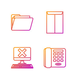 set line telephone computer with keyboard and x vector image