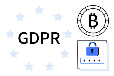 gdpr text in circle of stars with bitcoin symbol vector image
