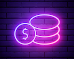 neon glowing icon stack coins isolated vector