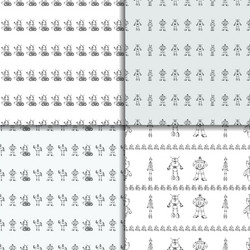 robot doodles pattern set vector image