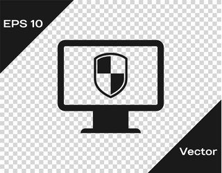 grey computer monitor and shield icon isolated vector image