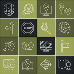 set line folded map with push pin location marker vector image